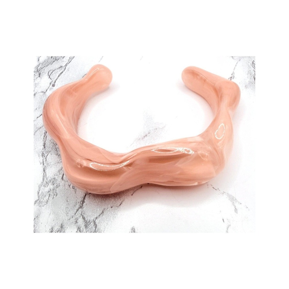 Blush Pink Lucite Open Cuff Bangle Bracelet Sculptural 8"